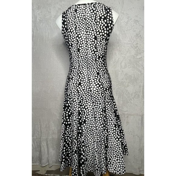 Women's Forever Jersey Knit Sleeveless Fit n Flare Dress Black White Dot Stretch - Picture 3 of 6